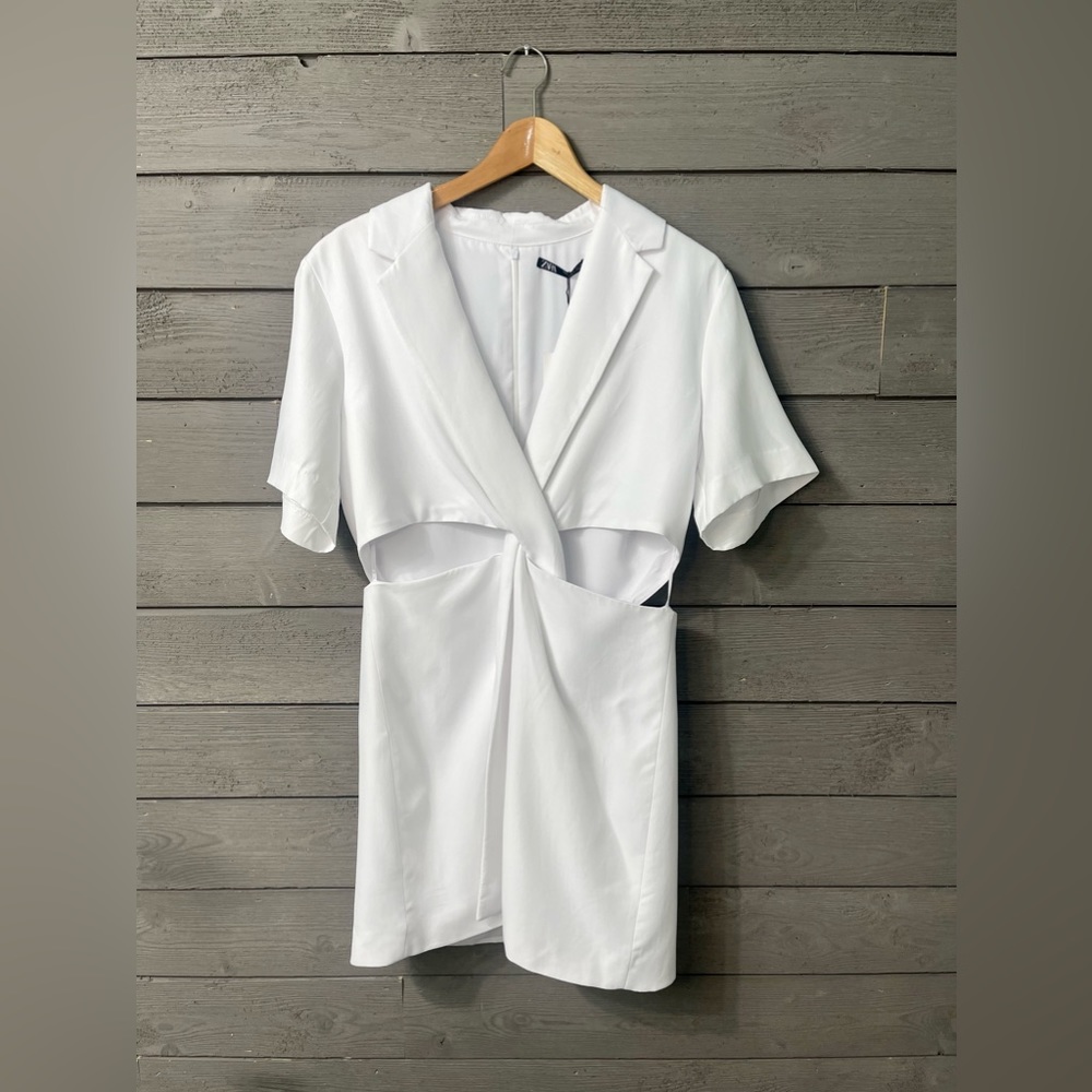 NWT Zara White Cut Out Mini Dress Sz L Summer Cocktail Party Event Trend Style - Picture 13 of 16